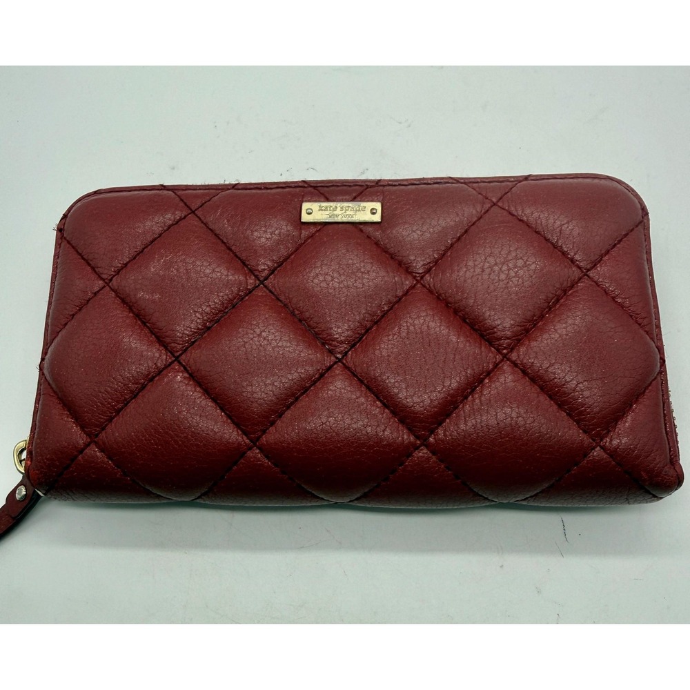 Kate Spade Burgundy Quilted Leather Natalia Zip Around Wallet